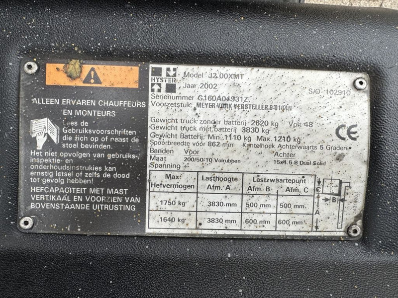 Hyster J2.00XMI 2 ton Triplex Freelift Sideshift Elektra Heftruck accu 2012 - Carretilla elevadora eléctrica: foto 3 Hyster J2.00XMI 2 ton Triplex Freelift Sideshift Elektra Heftruck accu 2012 - Carretilla elevadora eléctrica: foto 3