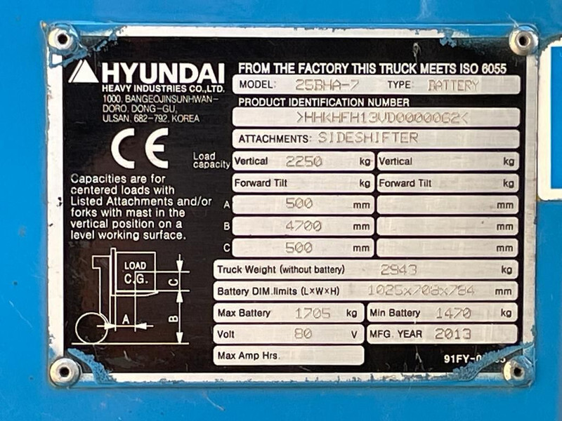 Hyundai 25BHA-7 2.5 ton Triplex Freelift Sideshift Elektra Heftruck - Carretilla elevadora eléctrica: foto 3 Hyundai 25BHA-7 2.5 ton Triplex Freelift Sideshift Elektra Heftruck - Carretilla elevadora eléctrica: foto 3