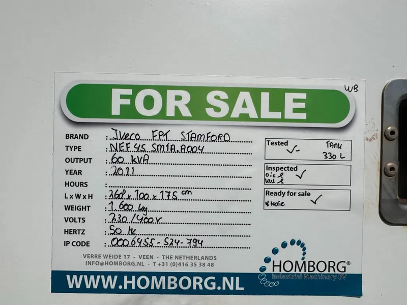 Generador industriale Iveco FPT NEF45 SM1A.A004 Stamford 60 kVA Silent Renrtal generatorset: foto 18