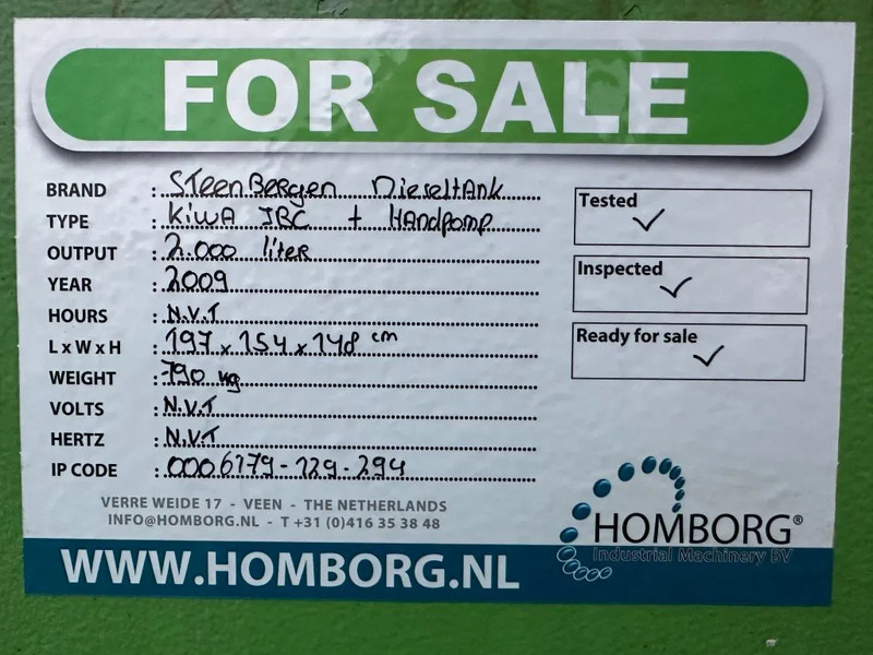 Tanque de almacenamiento Kiwa IBC Steenbergen 2000 liter Dieseltank met handpomp Milieutank: foto 16 Tanque de almacenamiento Kiwa IBC Steenbergen 2000 liter Dieseltank met handpomp Milieutank: foto 16