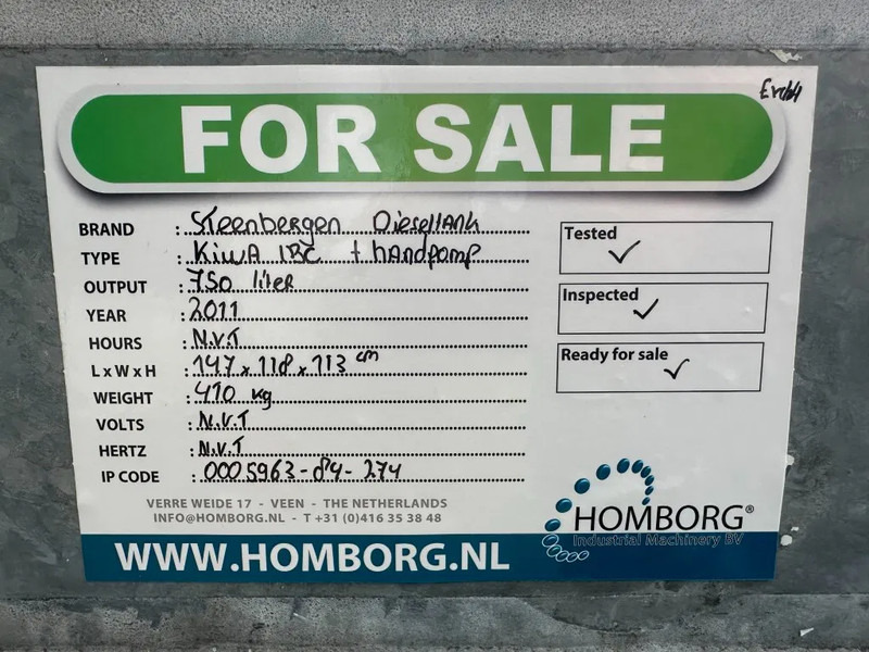 Tanque de almacenamiento Kiwa IBC Steenbergen 750 liter Dieseltank met Handpomp Milieutank Gegalvaniseerd: foto 13