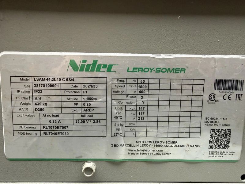 Leroy Somer LSAM 44.3L10 C6/4 Generatordeel 147 kVA Alternator as New ! - Generador industriale: foto 3 Leroy Somer LSAM 44.3L10 C6/4 Generatordeel 147 kVA Alternator as New ! - Generador industriale: foto 3