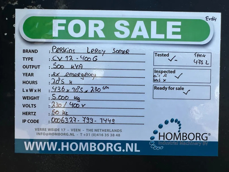 Generador industriale Perkins Leroy Somer 500 kVA generatorset Ex Emergency ! 285 hours: foto 13