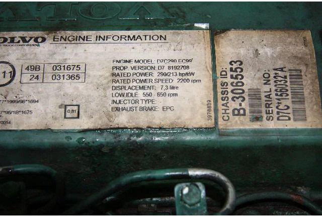 Volvo Engines & Parts Motor D7C 290 EC99 Euro 3 - Motor para Camión: foto 5 Volvo Engines & Parts Motor D7C 290 EC99 Euro 3 - Motor para Camión: foto 5