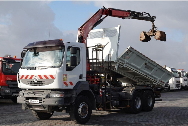 Renault KERAX 410 / 6x4 / WYWROTKA + HDS FASSI F150 / HYDROBURTA / BORDM - Volquete camión, Camión grúa: foto 1 Renault KERAX 410 / 6x4 / WYWROTKA + HDS FASSI F150 / HYDROBURTA / BORDM - Volquete camión, Camión grúa: foto 1
