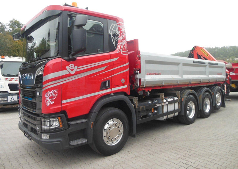 Scania R 580 8X4 + PALFINGER PK 19.001 crane - Volquete camión, Camión grúa: foto 1 Scania R 580 8X4 + PALFINGER PK 19.001 crane - Volquete camión, Camión grúa: foto 1