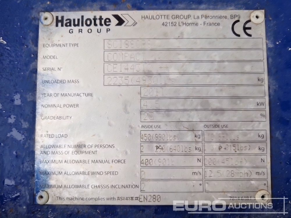 Plataforma elevadora 2011 Haulotte Compact 10: foto 20