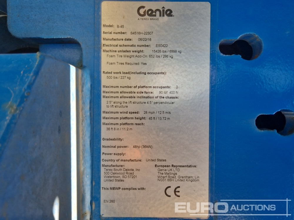 Plataforma elevadora 2016 Genie S-45: foto 33