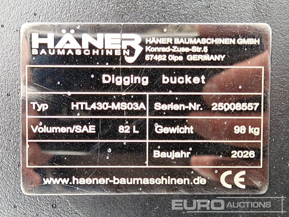 Cazo nuevo Unused 2026 Häner 12" Digging Bucket, 82L: foto 8