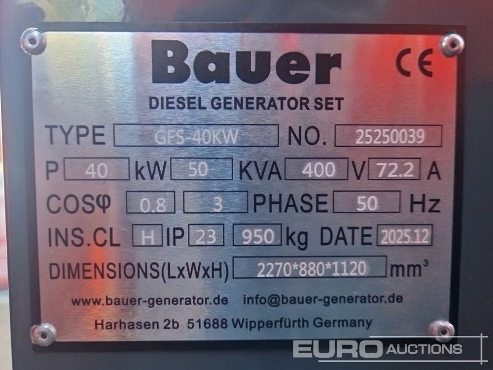 Unused Bauer GFS-40KW - Generador industriale: foto 1 Unused Bauer GFS-40KW - Generador industriale: foto 1