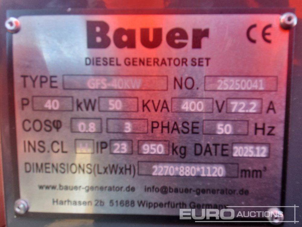 Unused Bauer GFS-40KW - Generador industriale: foto 1 Unused Bauer GFS-40KW - Generador industriale: foto 1
