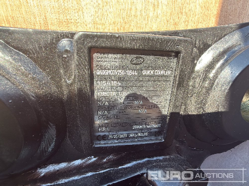 Geith Quick Coupler Q40GMCOV250-10544 to Suit Kubota U35 (S/N 1154184), Q35GMCOV200-7271 to Suit Kmatsu PC35MR-3 (S/N 1172005), Q40GMCOV250-10581 to Suit Sunward DWE 25UF (S/N 1154166), Q40GMCOV250-10 - Acoplamiento rápido: foto 5 Geith Quick Coupler Q40GMCOV250-10544 to Suit Kubota U35 (S/N 1154184), Q35GMCOV200-7271 to Suit Kmatsu PC35MR-3 (S/N 1172005), Q40GMCOV250-10581 to Suit Sunward DWE 25UF (S/N 1154166), Q40GMCOV250-10 - Acoplamiento rápido: foto 5