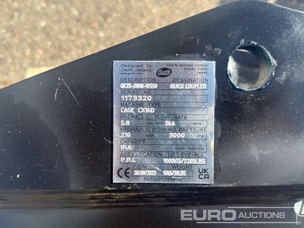 Geith Quick Coupler QC25-30H1-10550 to Suit CASE CX14D (S/Ns 1173320, 1173308, 1173309, 1173312) (4 of) - Acoplamiento rápido: foto 5 Geith Quick Coupler QC25-30H1-10550 to Suit CASE CX14D (S/Ns 1173320, 1173308, 1173309, 1173312) (4 of) - Acoplamiento rápido: foto 5