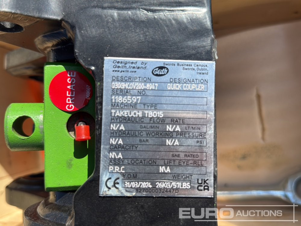 Geith Quick Hitches Q306MC0V200-6947 to Suit Takeuchi TB015 (S/N1188302),Q306MC0V200-6947 to Suit Takeuchi TB015 (S/N1186597), Q306MC0V200-6947 to Suit Takeuchi TB015 (S/N1186496), Q38GMLUV215-7184 to - Acoplamiento rápido: foto 5 Geith Quick Hitches Q306MC0V200-6947 to Suit Takeuchi TB015 (S/N1188302),Q306MC0V200-6947 to Suit Takeuchi TB015 (S/N1186597), Q306MC0V200-6947 to Suit Takeuchi TB015 (S/N1186496), Q38GMLUV215-7184 to - Acoplamiento rápido: foto 5