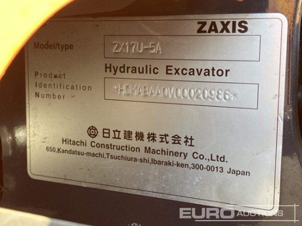 2016 Hitachi ZX17U-5A - Miniexcavadora: foto 5 2016 Hitachi ZX17U-5A - Miniexcavadora: foto 5